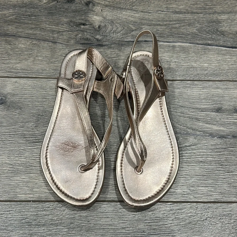 • Tory Burch • Women’s Minnie Travel Sandals Leather Rose Gold Size 8